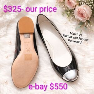 CHANEL Black and Silver Flats